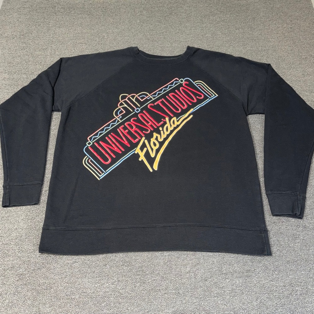Universal Studios Florida Neon Logo Sweatshirt Black Adult 3XL Raglan Pullover